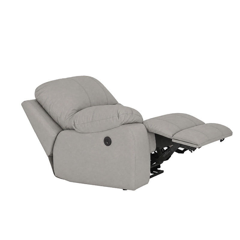 Módulo de sala Enzo III lateral izquierdo reclinable eléctrico en color gris, con cojines y estructura moderna.