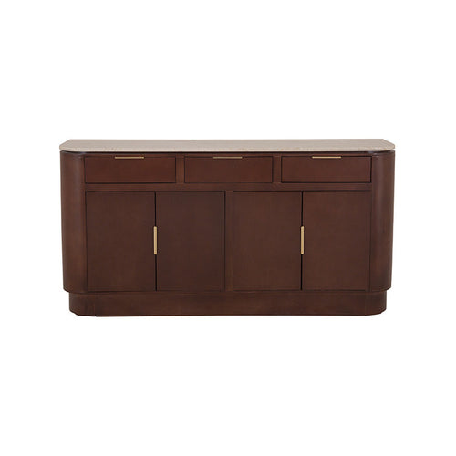 Bufetera Hera de Deurope con acabado en madera, diseño moderno y espacio para almacenamiento en sala o comedor.