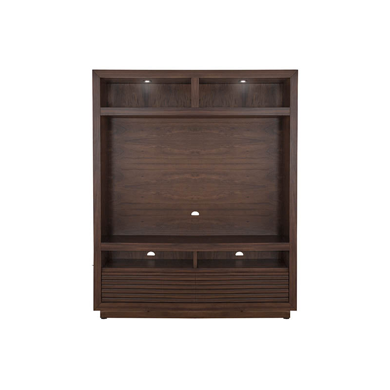Mueble para TV Central Toledo de deurope.com.mx en madera color marrón con espacio para dispositivos y almacenamiento.