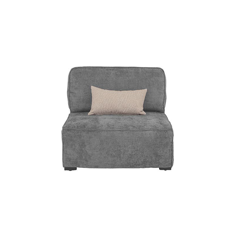 Sillón central de módulo de sala Megan de deurope.com.mx, asiento cómodo con tapizado en tela gris y estructura moderna.