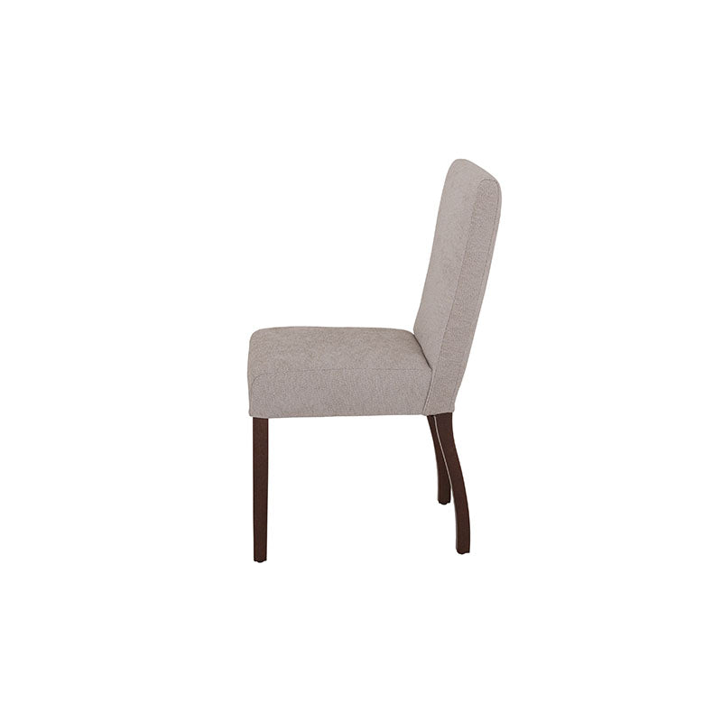 Silla de comedor Ikaro deurope.com.mx con asiento y respaldo acolchados en color gris y estructura de madera robusta.