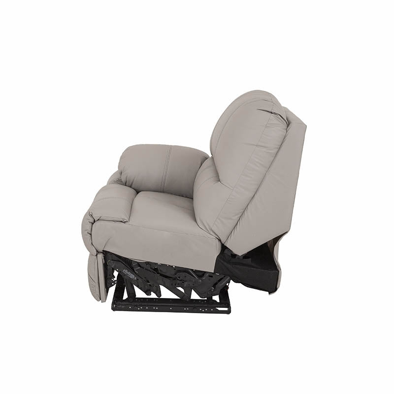 Módulo de sala Enzo III lateral izquierdo reclinable manual en color gris, con cojines y estructura de madera robusta.