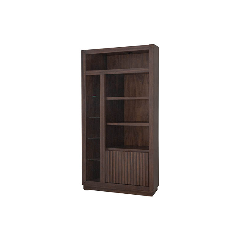 Mueble para TV Torre Izquierda Toledo de deurope.com.mx, estructura de madera con espacio para dispositivos electrónicos y almacenamiento.
