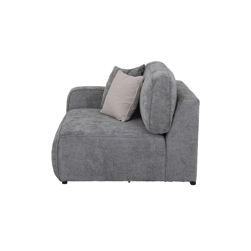 Sillón lateral izquierdo del módulo de sala Megan de Deurope, tapizado en tela gris y diseño moderno.