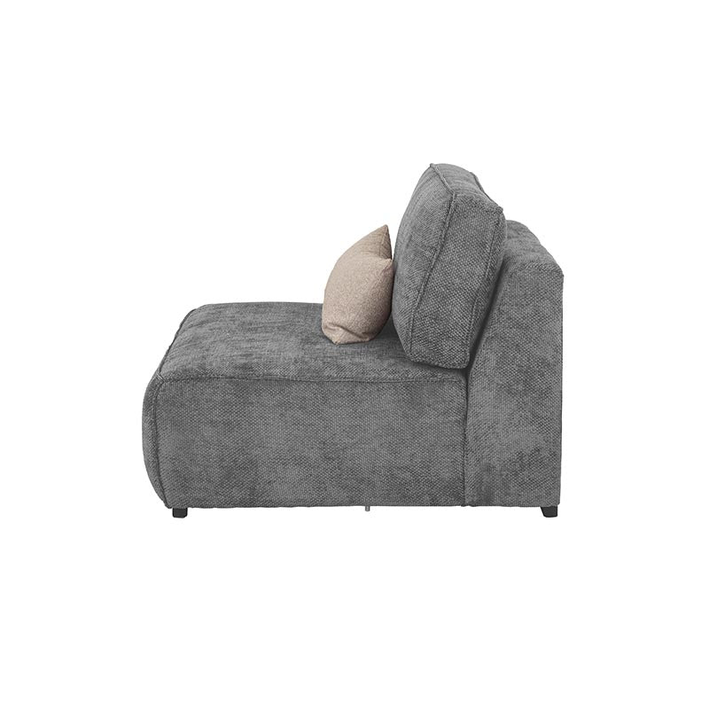 Sillón central de la sala Megan, módulo de sala de Deurope, con tapizado en tela gris y diseño moderno.