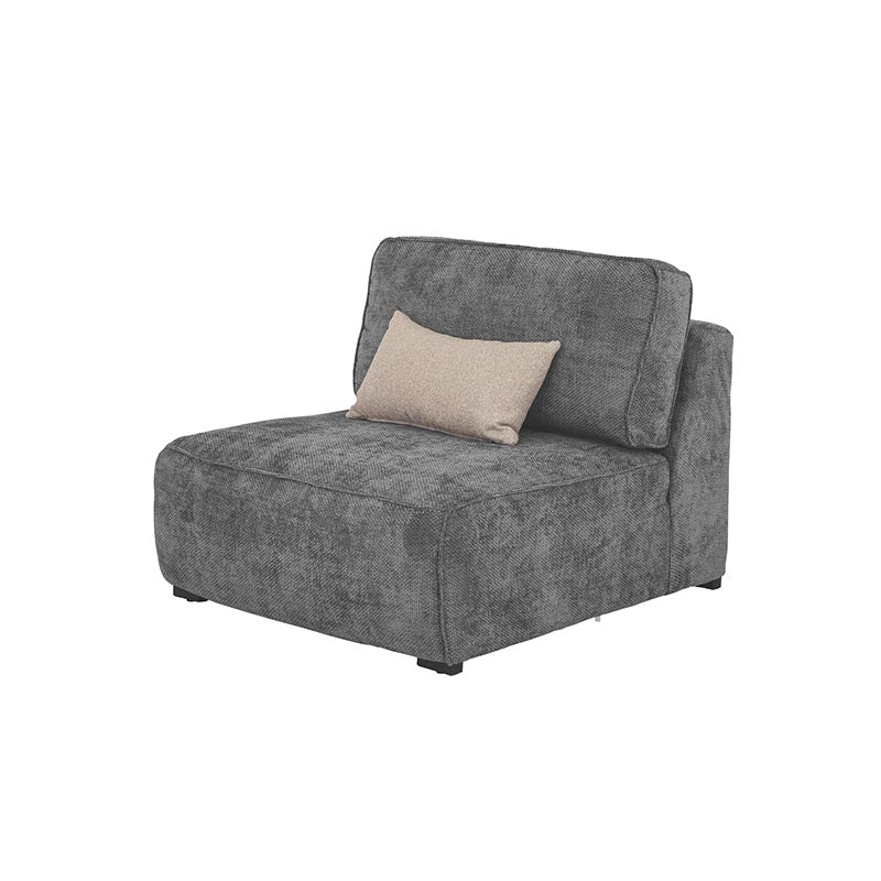 Sillón central de la sala Megan, módulo de sala deurope.com.mx, tapizado en tela gris y diseño moderno.