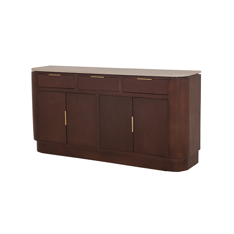 Bufetera Hera de Deurope con acabado en madera y puertas de almacenamiento, ideal para sala o comedor.