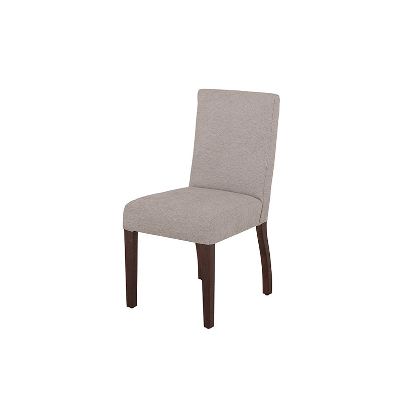 Silla de comedor Ikaro de deurope.com.mx, diseño moderno con estructura de madera y asiento acolchado gris claro.