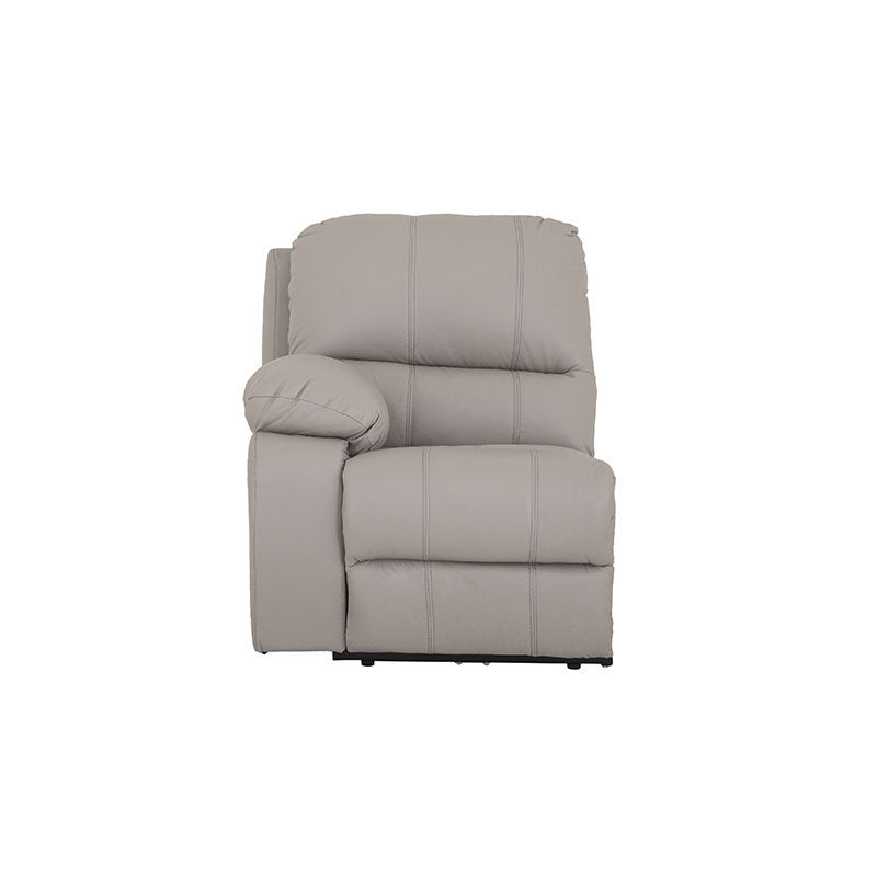 Módulo de sala Enzo III lateral izquierdo reclinable eléctrico en color gris oscuro, con tapizado de tela y control remoto visible.