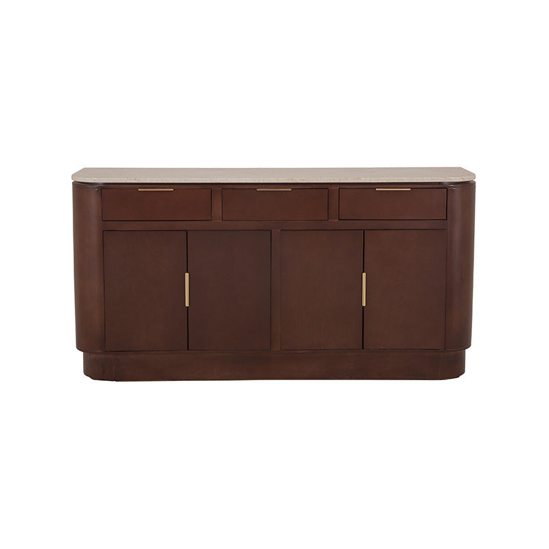 Bufetera Hera de Deurope con puertas de madera y espacio para platos y utensilios en un diseño moderno y funcional.