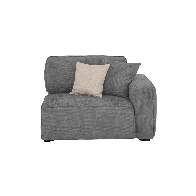 Sillón lateral derecho de la sala Megan, módulo de sala deurope.com.mx, tapizado en tela gris y diseño moderno.