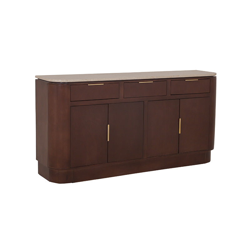 Bufetera Hera de deurope.com.mx en madera con puertas y compartimentos, ideal para almacenamiento en sala o comedor.