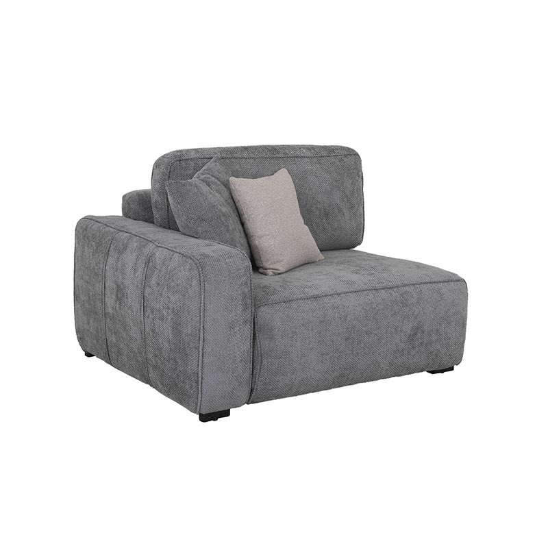 Módulo de sala Megan deurope.com.mx, sillón lateral izquierdo con tapizado en color gris y estructura moderna visible en la imagen.