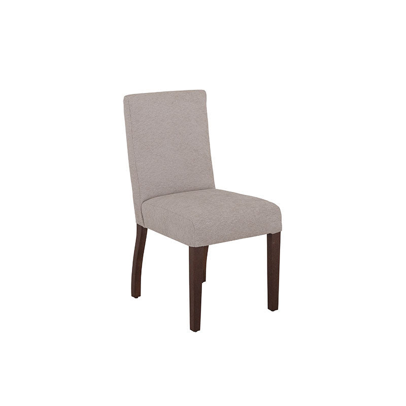 Silla de comedor Ikaro en color gris, con diseño moderno y estructura de madera, ideal para espacios elegantes y confortables