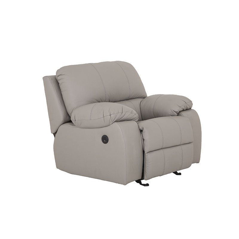 Módulo de sala Enzo III deurope.com.mx, sillón reclinable eléctrico con tapizado en tela gris y diseño moderno.