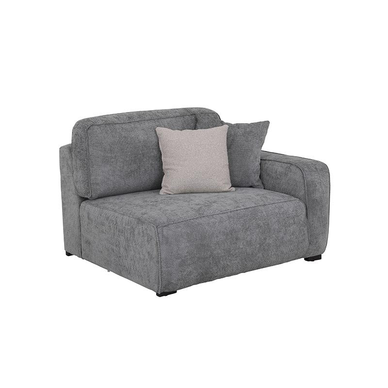 Sillón lateral derecho de módulo de sala Megan de deurope.com.mx, con tapizado en tela gris y diseño moderno.