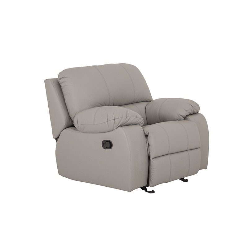 Módulo de sala Enzo III sillón reclinable de deurope.com.mx, tapizado en tela gris con reposabrazos acolchados y estructura moderna