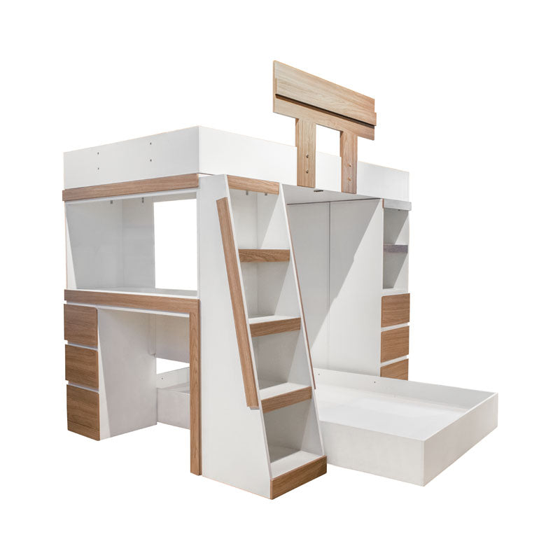 Litera Madox deurope.com.mx con estructura de madera y cama superior e inferior, ideal para optimizar espacio en dormitorios.