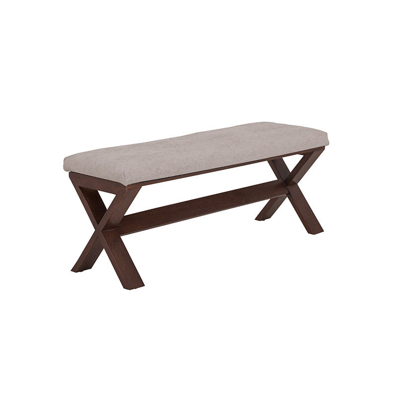 Banca para comedor Ikaro de Deurope.com.mx, estructura de madera y asiento tapizado en color neutro, ideal para espacios elegantes.