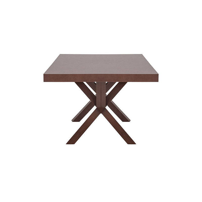 Mesa de comedor Ikaro de madera con superficie lisa y patas de metal en acabado negro, ideal para comedor moderno.