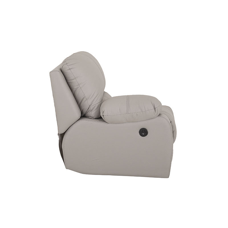 Módulo de sala Enzo III lateral izquierdo con función reclinable eléctrica, en color gris, con detalles de tapizado moderno.