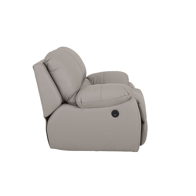 Módulo de sala Enzo III deurope.com.mx, sillón reclinable eléctrico en color gris con tapizado de tela.