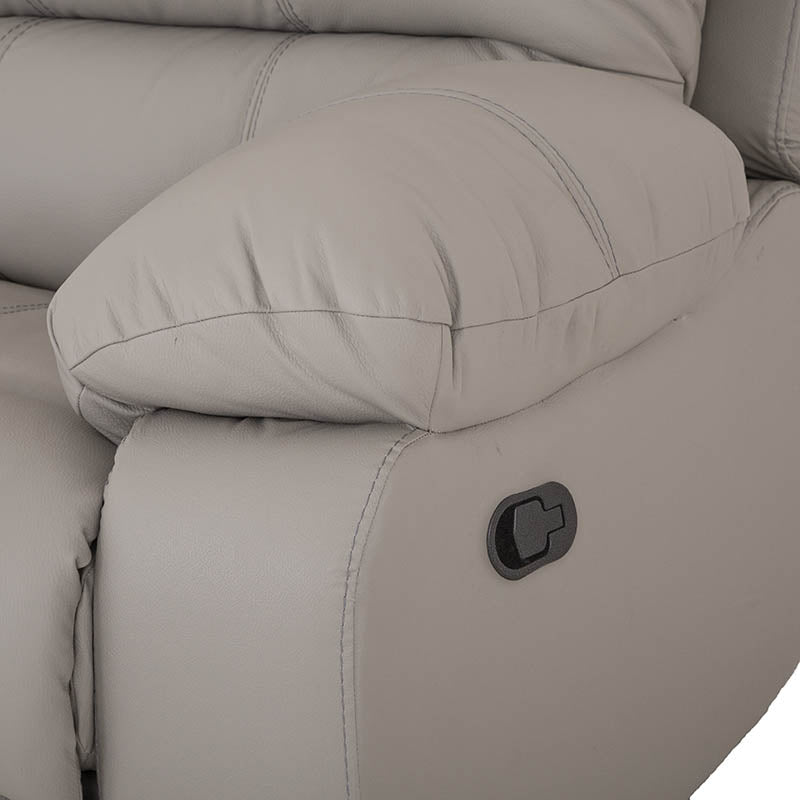 Módulo de sala Enzo III lateral izquierdo reclinable manual de color gris, con cojines y estructura de madera.