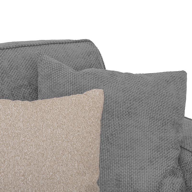 Módulo de sala Megan deurope.com.mx, sillón lateral derecho con tapizado en tela gris y estructura moderna.