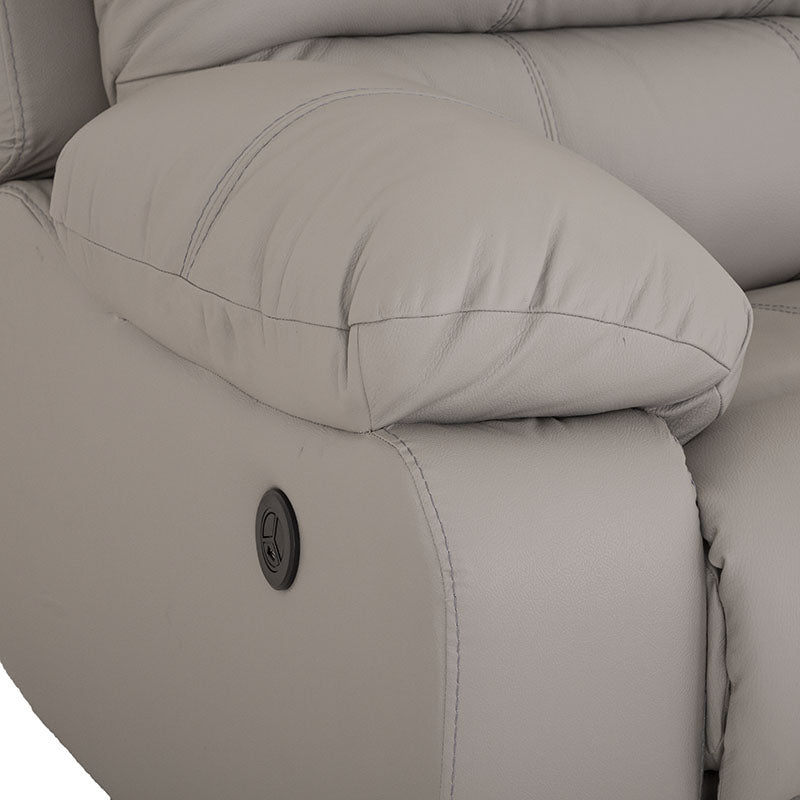 Módulo de sala Enzo III lateral izquierdo con reclinable eléctrico, tapizado en tela gris y estructura moderna.
