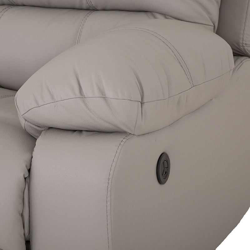 Módulo de sala Enzo III lateral derecho reclinable eléctrico, asiento amplio con tapizado en tela gris oscuro.