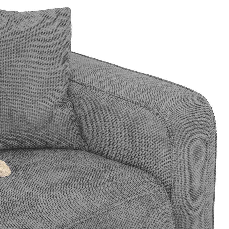 Sillón lateral derecho del módulo de sala Megan de Deurope, con tapizado en color gris y estructura moderna.
