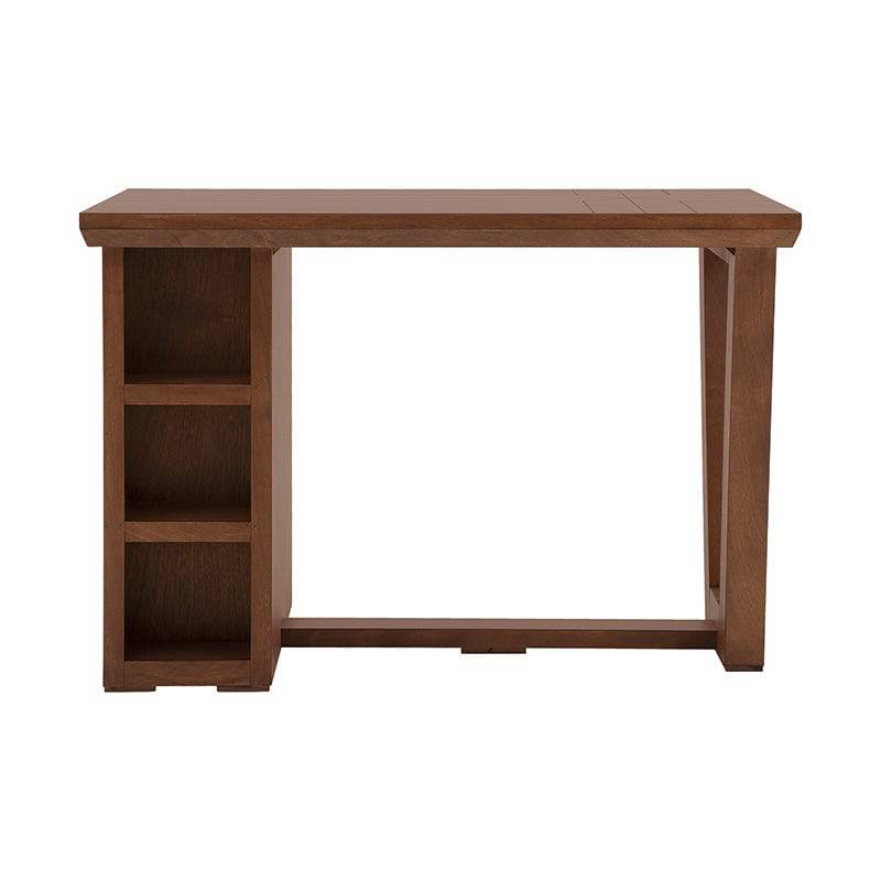 Mesa de antecomedor Inglaterra de madera industrializada en tono tabaco, con chapa de parota, frontal, 140 cm x 98 cm x 76 cm.