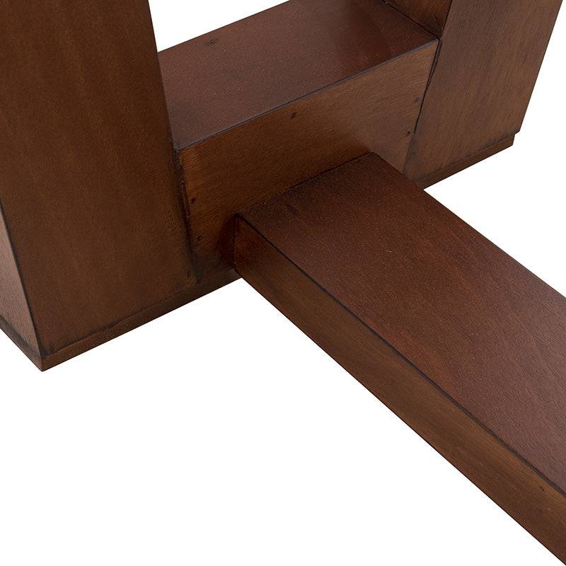 Mesa de antecomedor Inglaterra de madera industrializada y chapa de parota, con acabado en color tabaco y dimensiones de 140x76x98 cm.