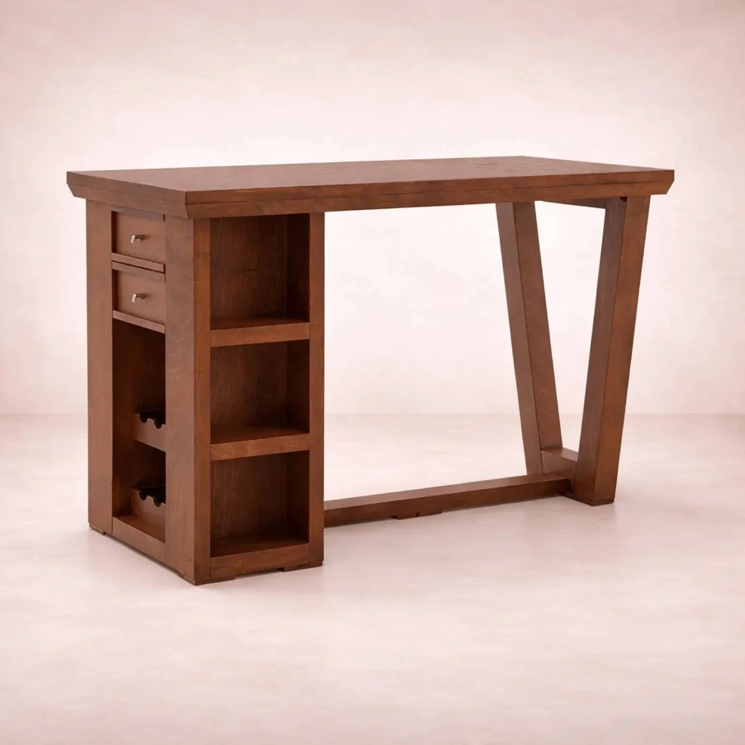 Mesa de antecomedor Inglaterra de madera industrializada en tono tabaco, con acabados en chapa de parota, 140x98x76 cm.