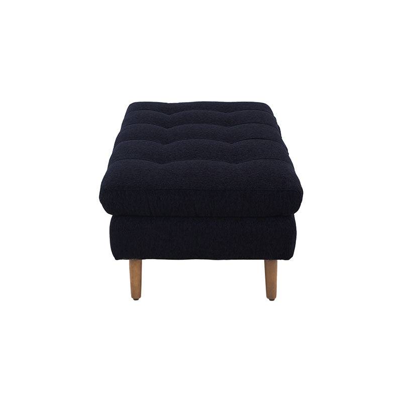 Juego de sala Eugenia deurope.com.mx con bancas negras, tela afelpada, madera de pino y taburete, de 160 cm de altura y 75 cm de fondo.