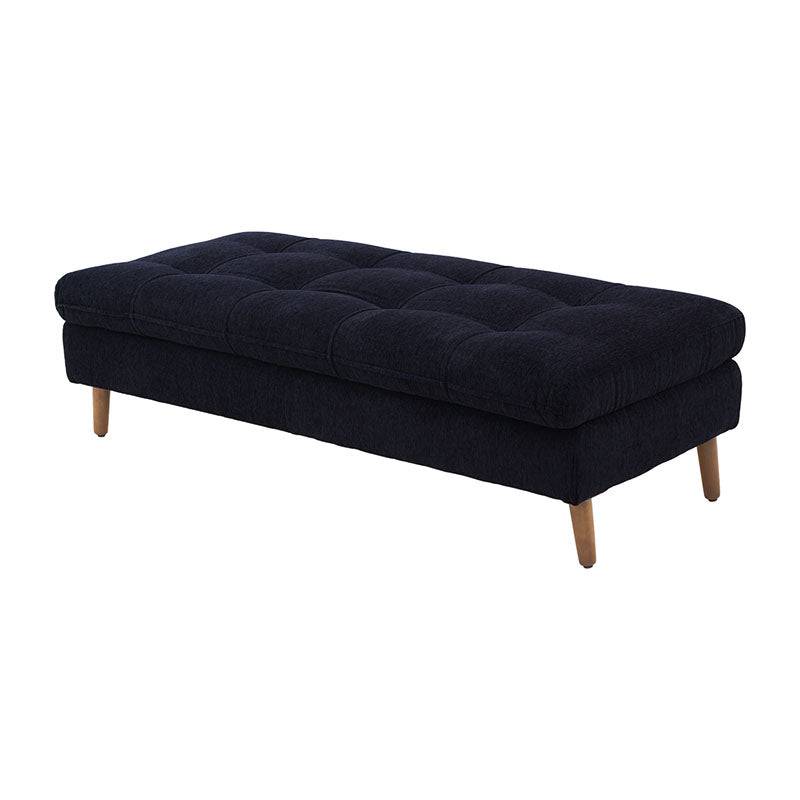 Juego de sala Eugenia 3 piezas con bancas negras, tapizadas en tela afelpada, madera de pino y taburete incluido.