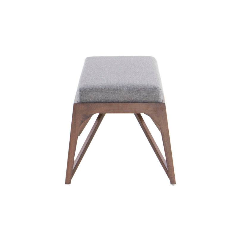 Juego de comedor Aragón de 5 piezas, con bancas en color tabaco y estructura de madera de poplar, tapizadas en tela gris.