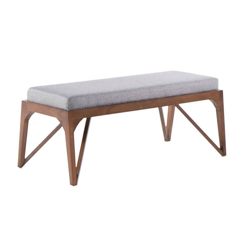 Juego de comedor Aragón de 5 piezas con bancas de madera y tapiz de tela en color tabaco y gris, estructura de madera de poplar.
