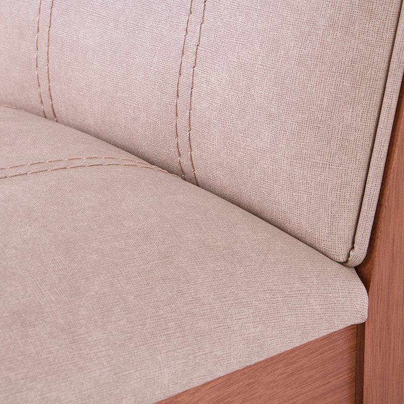 Juego de comedor Siena de 3 piezas con bancos de madera y tapiz Leather Touch en tonos beige y almendra.