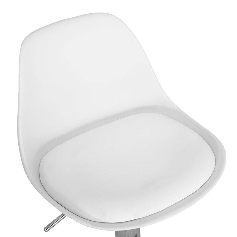 Banco Orion para barra de metal con asiento de madera termoformada y tapizado Leather Touch en color blanco.
