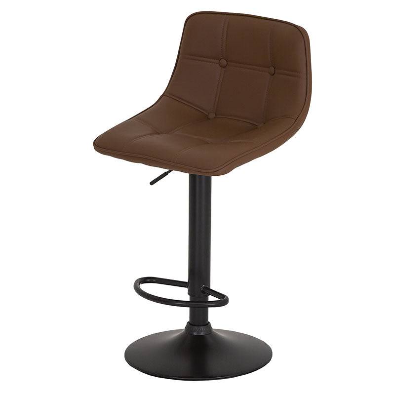 Banco para barra de acero con asiento de madera termoformada y tapizado Leather Touch en color café, de deurope.com.mx.