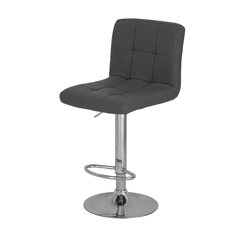 Banco para barra Adex deurope.com.mx con base de cromo, asiento de madera termoformada y tapizado en Leather Touch, gris.