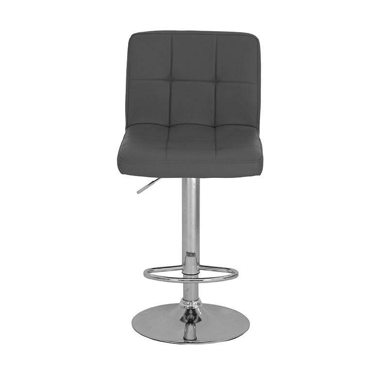 Banco para barra Adex de Deurope con base de cromo, asiento de madera y tapizado Leather Touch en gris, 50 cm alto.