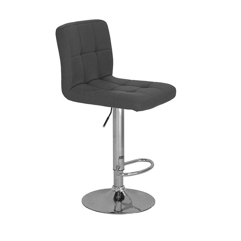 Banco para barra Adex deurope.com.mx, base de cromo, asiento de madera termoformada y tapizado en Leather Touch, gris.
