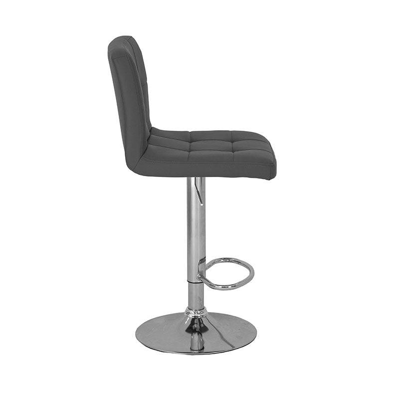 Banco para barra Adex deurope.com.mx con base de cromo, asiento de madera termoformada y tapizado en Leather Touch, gris.