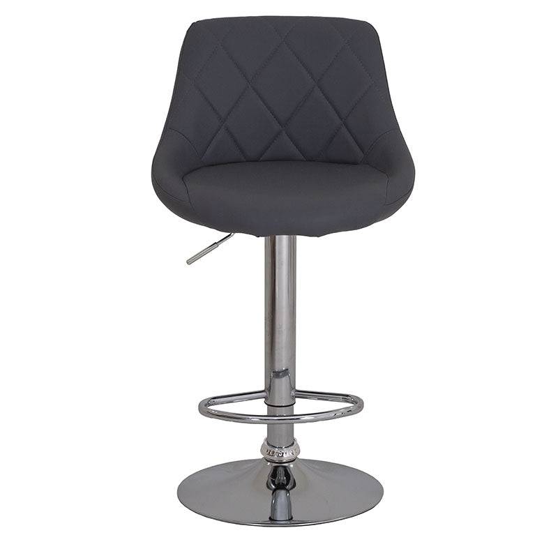 Banco para barra Cenit de Deurope.com.mx con asiento de madera y tapizado en Leather Touch, base de cromo, negro, 50 cm alto.