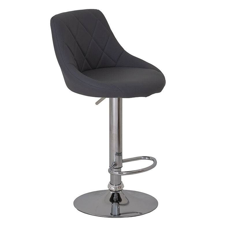 Banco para barra de color negro deurope.com.mx, con asiento de madera termoformada y tapizado Leather Touch, base de cromo.