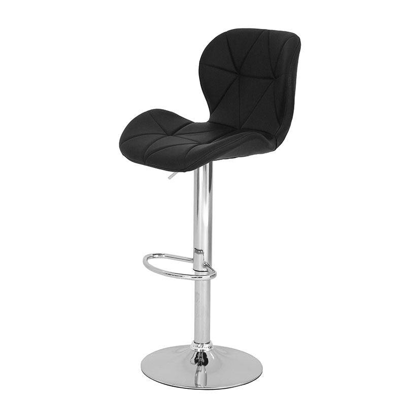 Banco Nexo para barra de deurope.com.mx, con asiento de madera termoformada, tapizado en Leather Touch, en color negro.