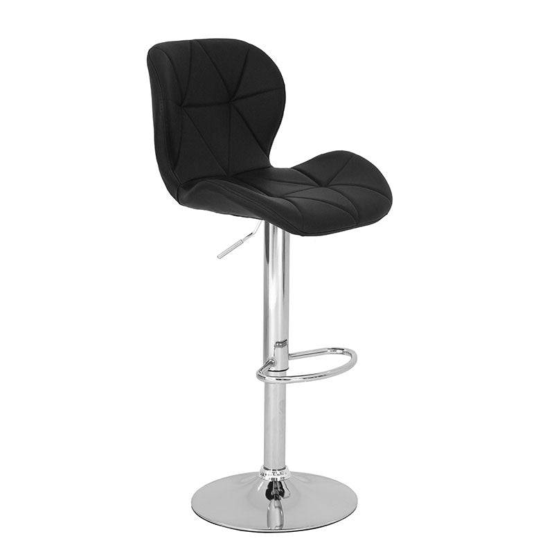 Banco para barra Nexo de Deurope.com.mx con asiento de madera termoformada, tapizado en Leather Touch, base de cromo, color negro.