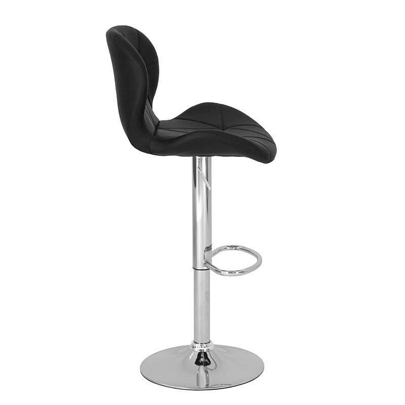 Banco para barra Nexo de Deurope.com.mx con asiento de madera termoformada y tapizado en Leather Touch, base de cromo negro.